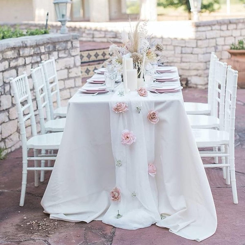 B.Cool B-COOL 5 Pack 10Ft White Chiffon Table Runners Fall Sheer Table Runner Thanksgiving Rustic Runner for Wedding Bridal Shower Birthday Banquet Christmas Party Tables Decorations 27x120 Inches - Image 2